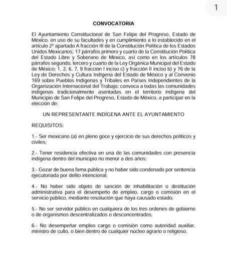 Convocatoria Para la Elección del Representante Indígena Ante el Ayuntamiento